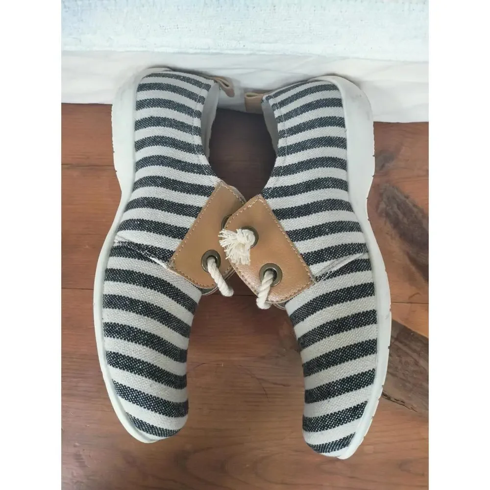 Ros Hommerson‎ Calypso Striped Nautical Slip-On Loafers Women's 9.5W Black/Cream